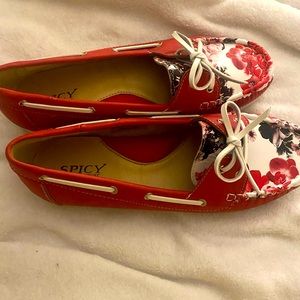 Red Floral Shoes. Size 8.5 Originally $30.00, only charging $10.00